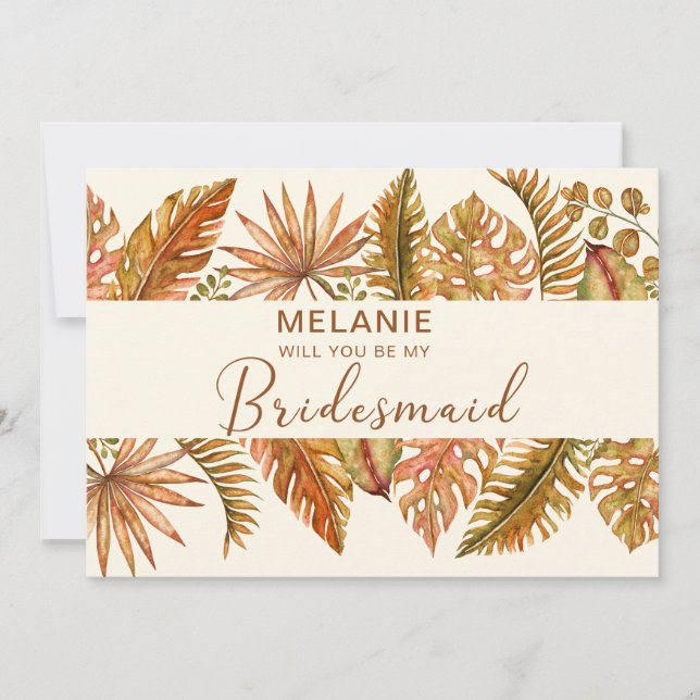 Rustic Leaves Will You Be My Bridesmaid Invitation (Front)