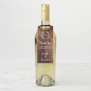 Rustic leaves wood Thank you wedding Bottle Tag