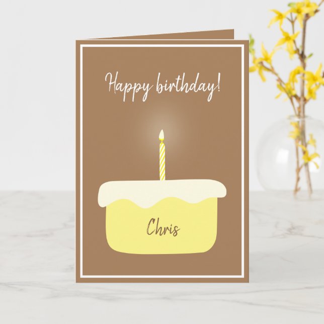 Rustic Lemon Birthday Cake w/ Glowing Lit Candle Card (Yellow Flower)