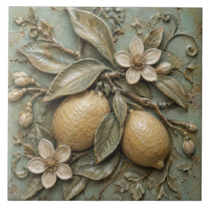 Rustic Lemon Blossom Citrus Faux Relief Tile