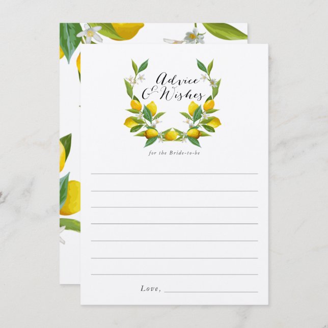 Rustic Lemon Bridal Shower advice and wishes cards (Front/Back)