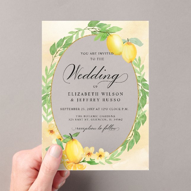 Rustic Lemon Citrus Boho Summer Wedding Acrylic Invitations (Insitu (Handheld))