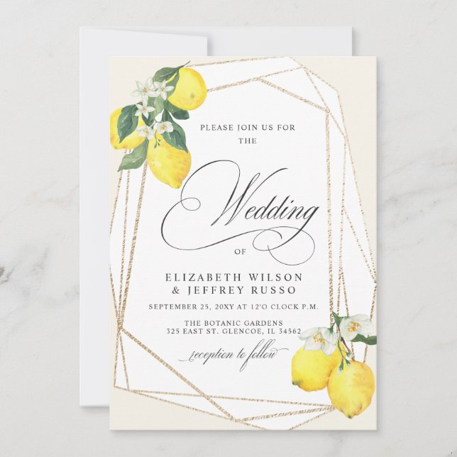 Rustic Lemon Citrus Boho Summer Wedding Invitation (Front)