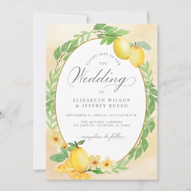 Rustic Lemon Citrus Boho Summer Wedding Invitation (Front)