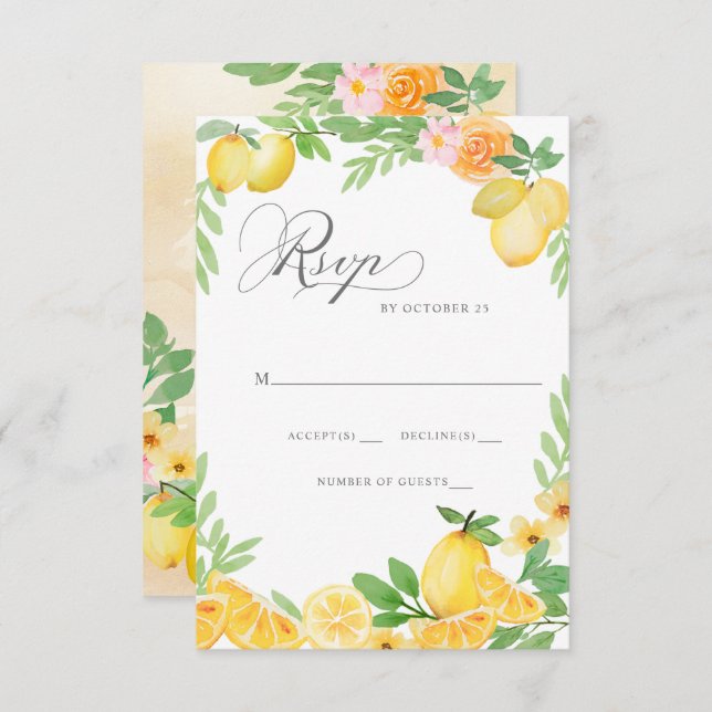 Rustic Lemon Citrus Boho Summer Wedding RSVP Card (Front/Back)