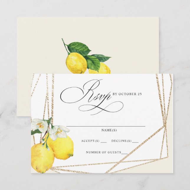 Rustic Lemon Citrus Boho Summer Wedding RSVP Card (Front/Back)