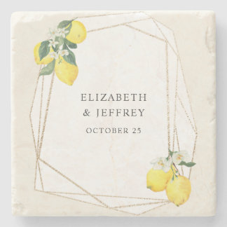 Rustic Lemon Citrus Boho Summer Wedding Stone Coaster