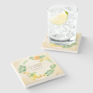 Rustic Lemon Citrus Boho Summer Wedding Stone Coaster