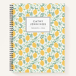Rustic Lemon Citrus Yellow Summer Greenery Leaves Notebook