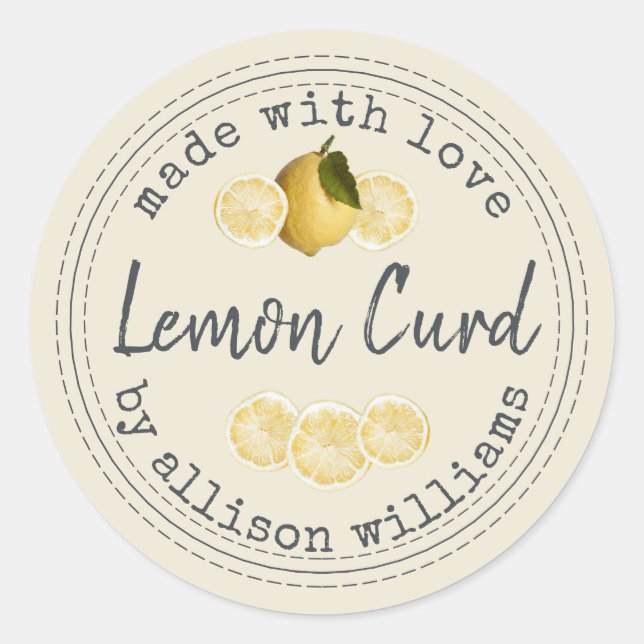 Rustic Lemon Curd Homemade Classic Round Sticker (Front)
