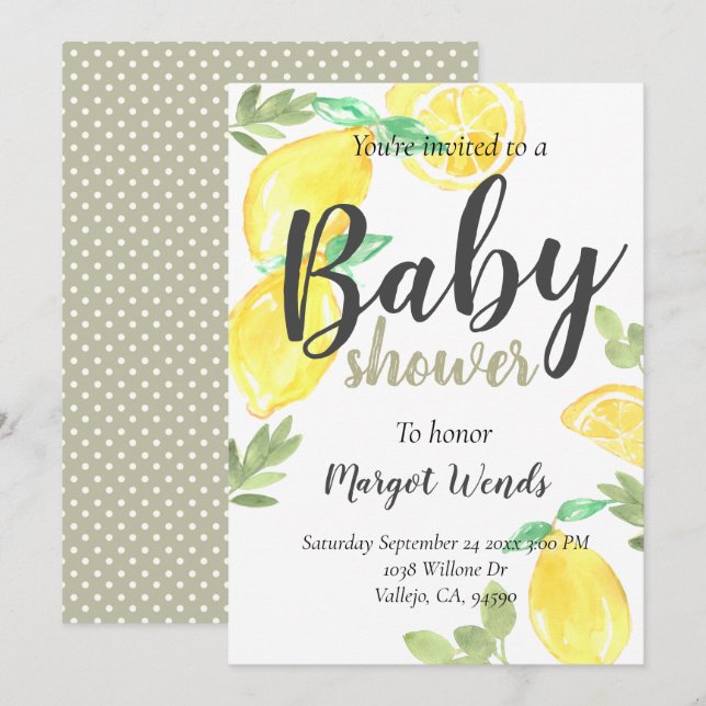 Rustic lemon fruit wedding babyshower invite (Front/Back)