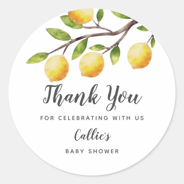 Rustic Lemon Gender Neutral Baby Shower  Classic Round Sticker (Front)