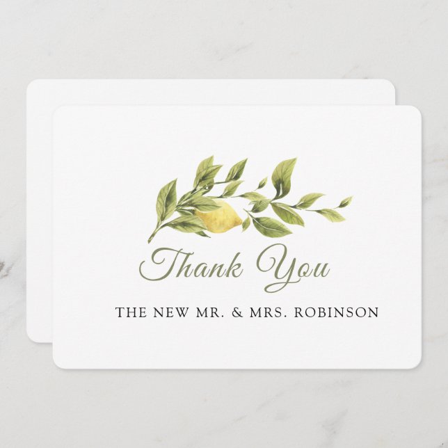 Rustic Lemon Grass Wedding ElegantThank You Card (Front/Back)