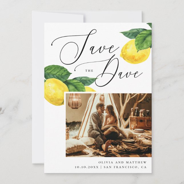 Rustic Lemon Grove. Elegant Citrus Orchard Wedding Save The Date (Front)