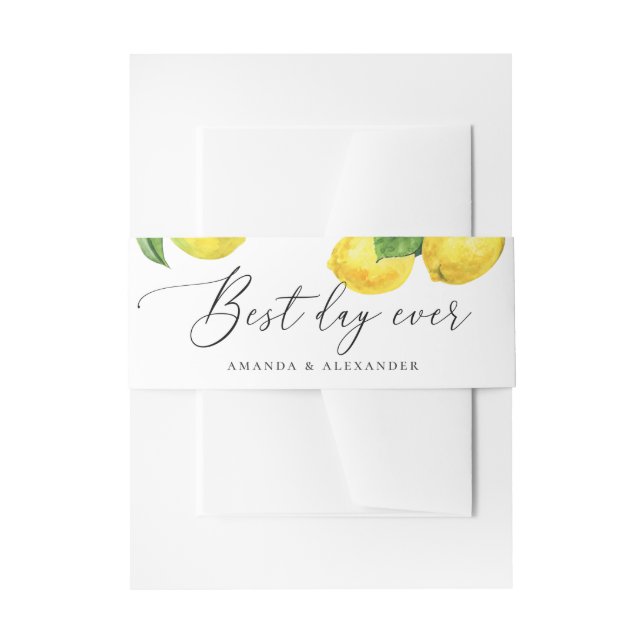 Rustic Lemon Grove Wedding | Watercolor Citrus Invitation Belly Band (Front Example)
