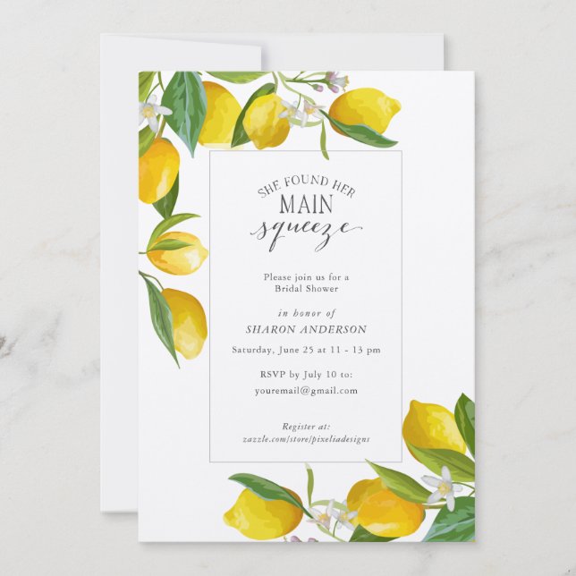 Rustic Lemon She found her main squeeze Bridal Invitation (Front)