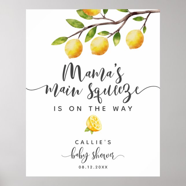 Rustic Lemon Summer Baby Shower Welcome Sign (Front)