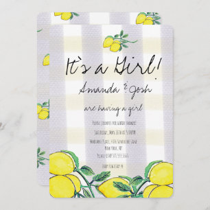 Rustic Lemon Watercolor Citrus Plaid Baby Shower Invitation