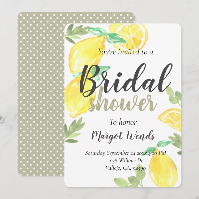 Rustic lemon wedding bridal shower invite (Front/Back)