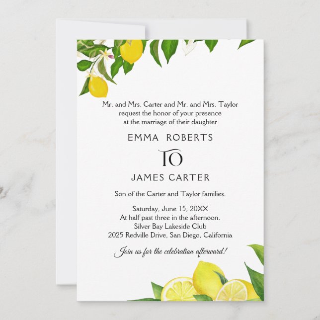 Rustic Lemon Wedding Invitation (Front)