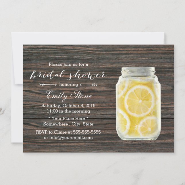 Rustic Lemonade Mason Jar Bridal Shower Invitation (Front)