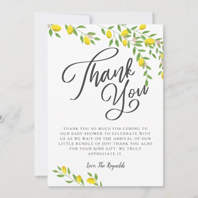 Rustic Lemons Baby Shower Thank You Card (Front)