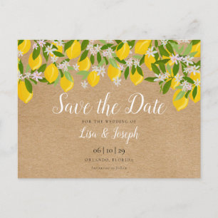 Rustic Lemons Blossom Elegant Save the Date Postcard