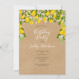 Rustic Lemons Blossom Greenery Birthday Party Invitation