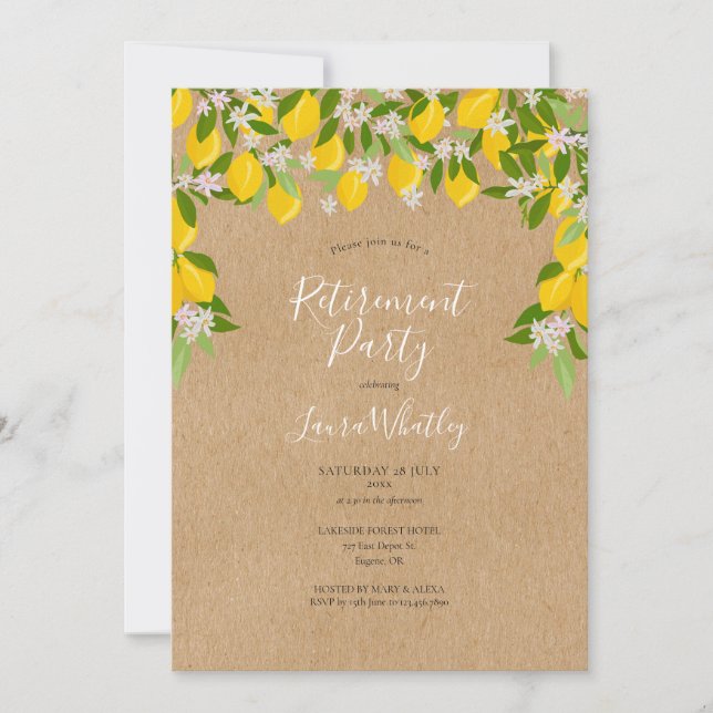 Rustic Lemons Blossom Greenery Retirement Party Invitation (Front)