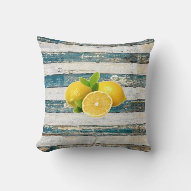 Rustic Lemons (Blue) Cushion (Front)