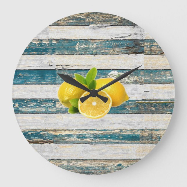 Rustic Lemons (Blue) Large Clock (Front)
