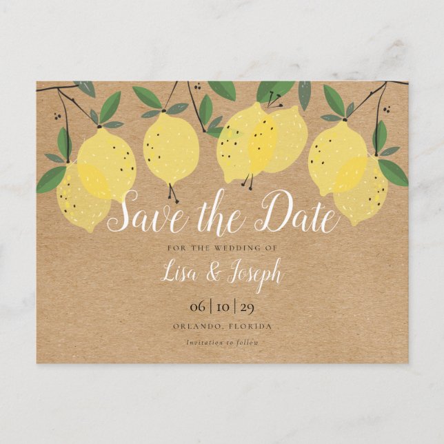 Rustic Lemons Boho Elegant Save the Date Postcard (Front)