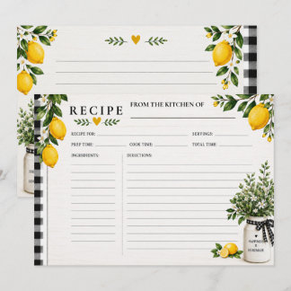 Rustic Lemons Buffalo Check Recipe Cards