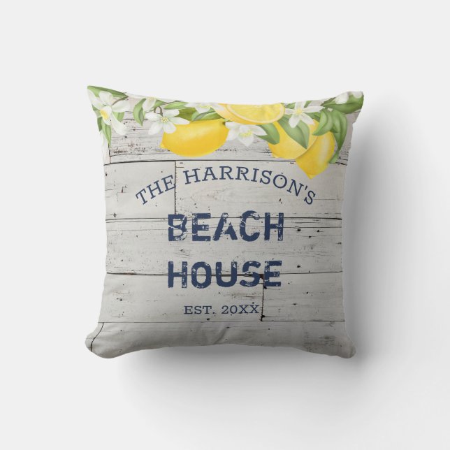 Rustic Lemons Family Name Porch  Throw Pillow (Front)