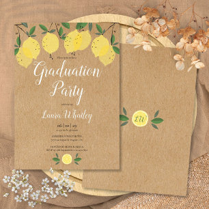 Rustic Lemons Greenery Script Graduation Party Invitation
