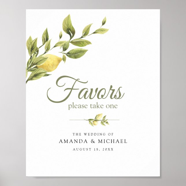 Rustic Lemons Greenery White  Wedding Favor Sign (Front)