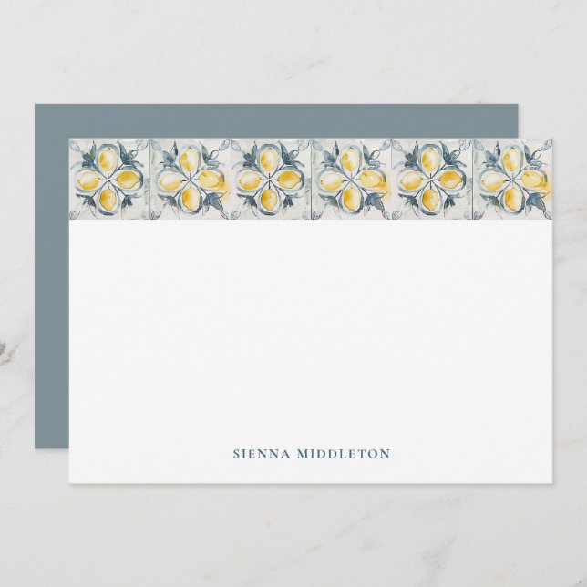 Rustic Lemons Mediterranean Tiles Personalised Card (Front/Back)