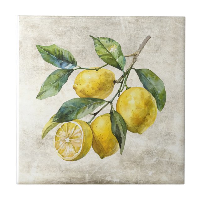 Rustic Lemons Shabby Chic Cottage Ceramic Tile (Front)