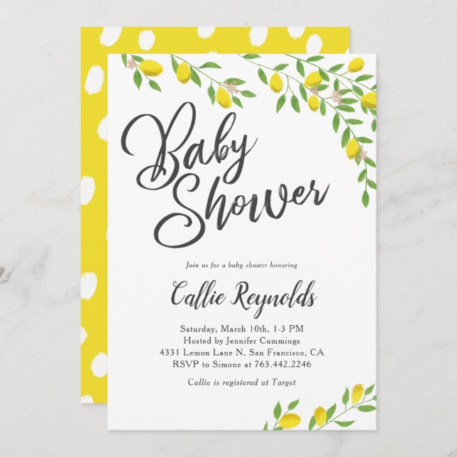 Rustic Lemons Yellow Baby Shower Invitation (Front/Back)