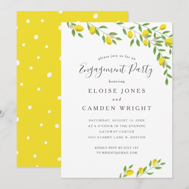 Rustic Lemons Yellow Engagement Party Invitation (Front/Back)