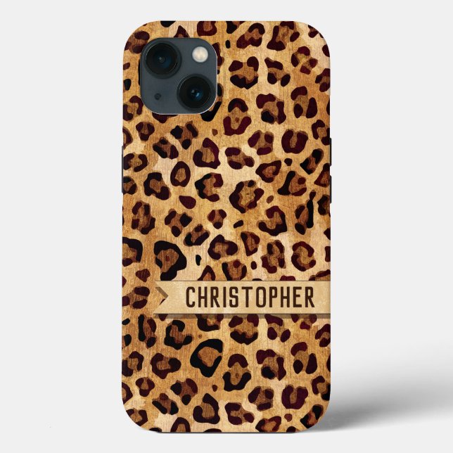 Rustic Leopard Print Skin Add Name Case-Mate iPhone Case (Back)