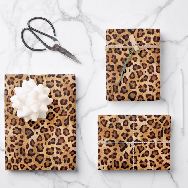 Rustic Leopard Print Wrapping Paper Sheets (Front)