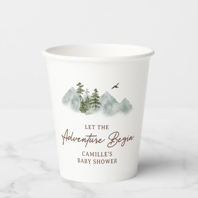 Rustic Let the Adventure Begin Baby Shower Paper Cups (Front)