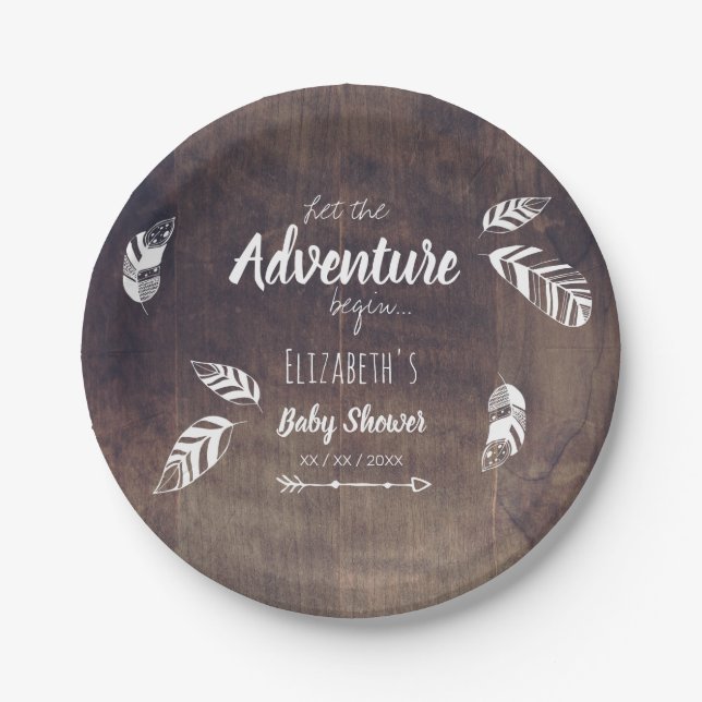 Rustic Let the adventure begin.. babyshower Paper Plate (Front)