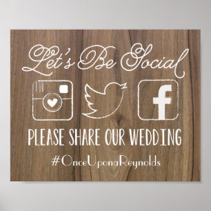 Rustic Let's Be Social   Wedding Hashtag Sign
