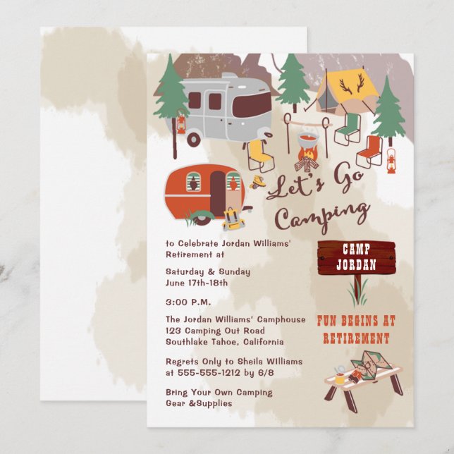 Rustic Lets Go Camping Retirement Party Invitation (Front/Back)
