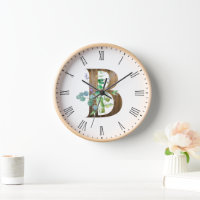 Rustic Letter B Wood Frame Clock