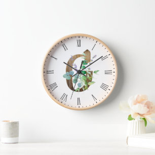 Rustic Letter G Wood Frame Clock