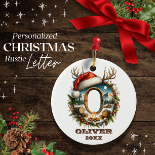 Rustic Letter O with Cosy Winter Camping Scene Ceramic Tree Decoration