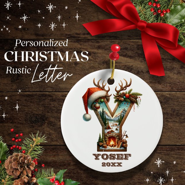 Rustic Letter Y Christmas Personalised Initial Ceramic Tree Decoration (Creator Uploaded)